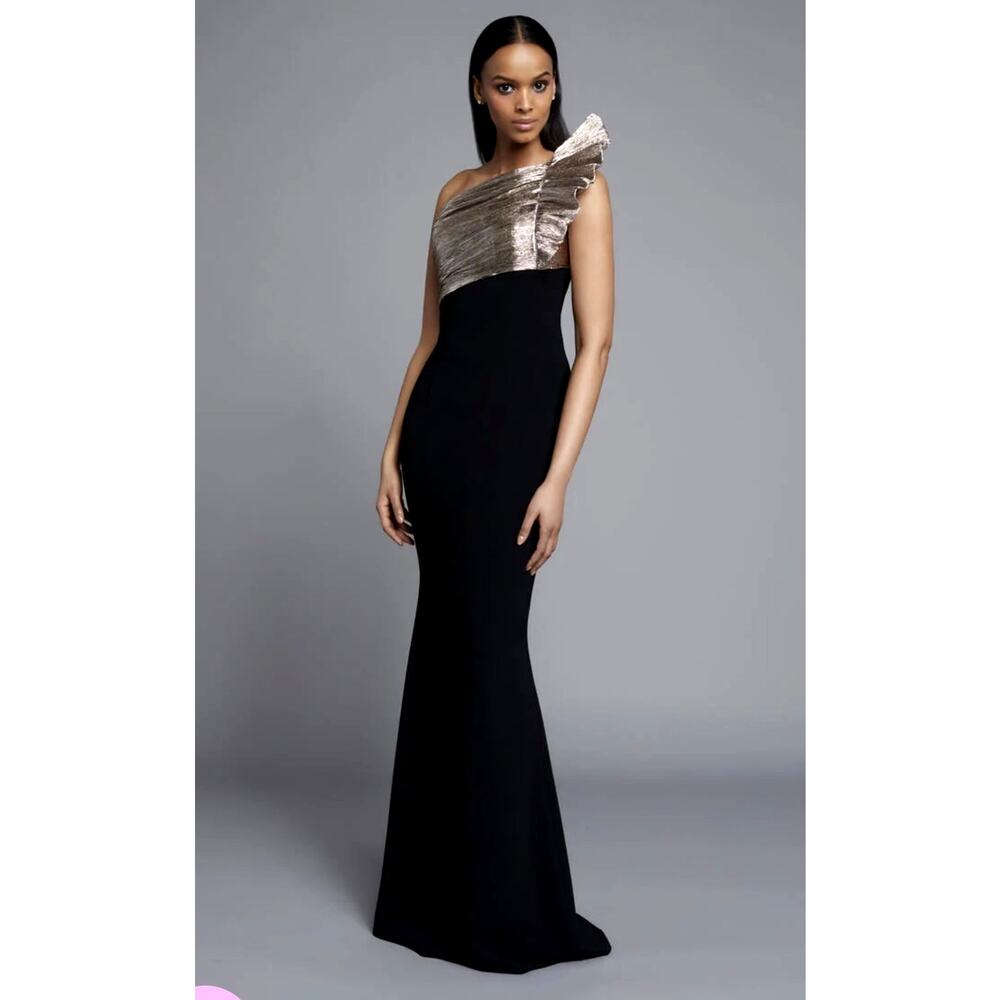 FRASCARA NEW Metallic Plisse Evening One Shoulder Maxi Dress Size 18 Sleeveless